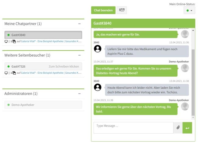 Screenshot vom Live-Chat-Verlauf